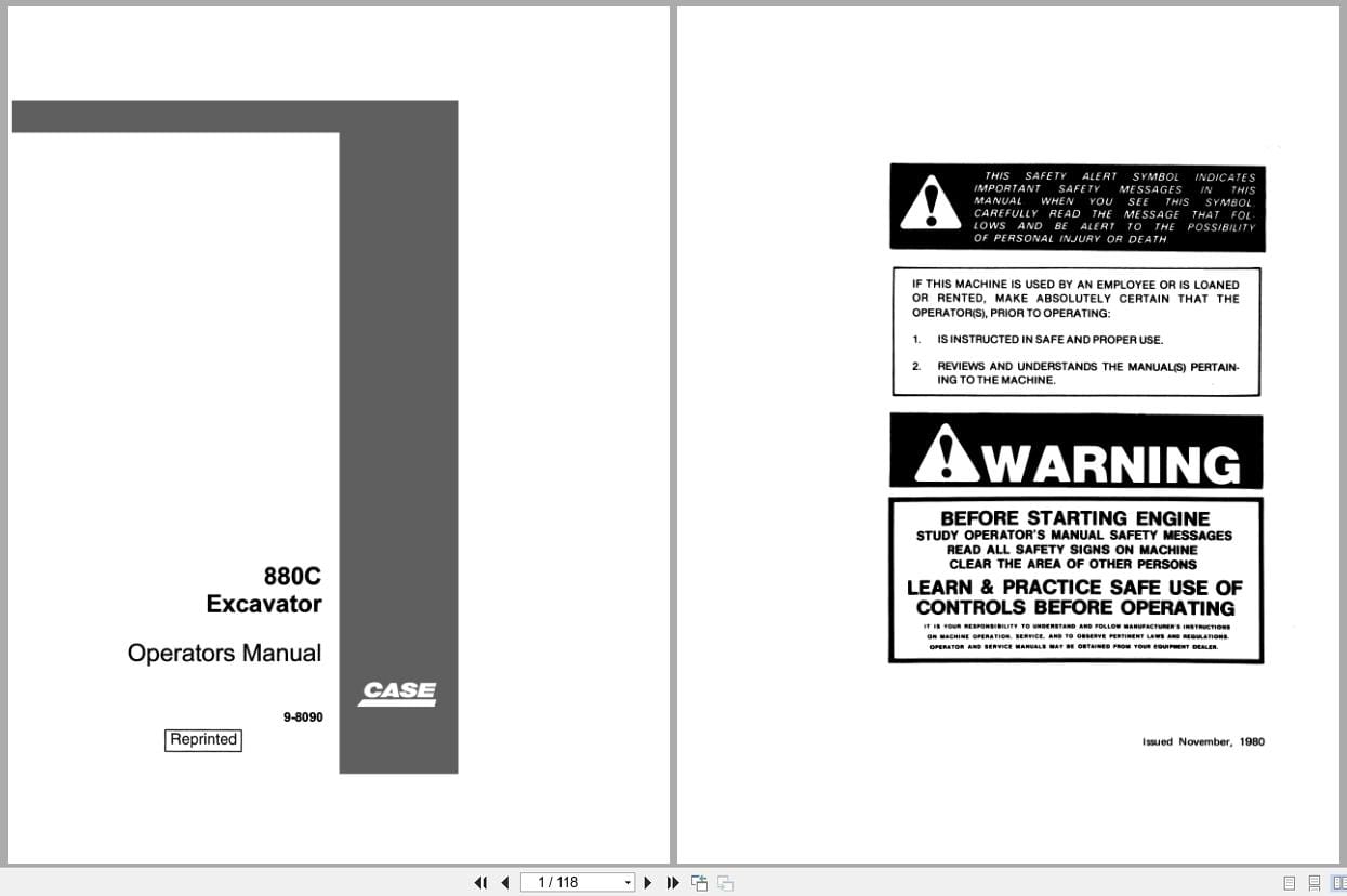 Case Excavator 880C Operators Manual 9 8090 (1)
