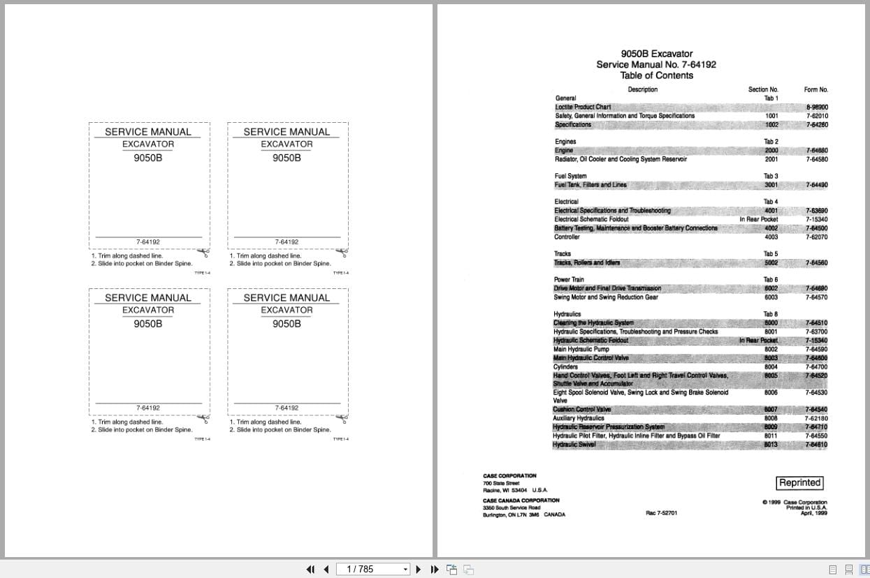 Case Excavator 9050B Service Manual 7 64192 (1)