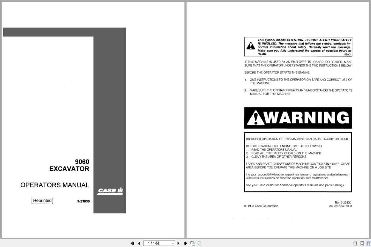 Case Excavator 9060 Operators Manual 9 23830 (1)