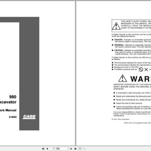 Case Excavator 980 Operators Manual 9 4542 (1)
