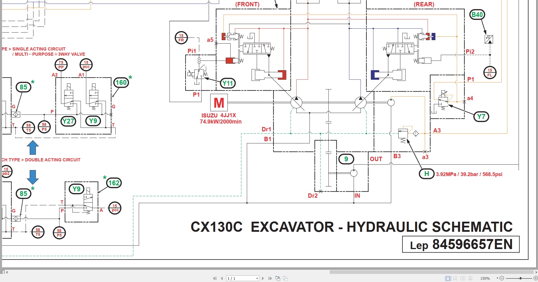 Case Excavator CX130C Hydraulic Schematic 84596657EN (1)
