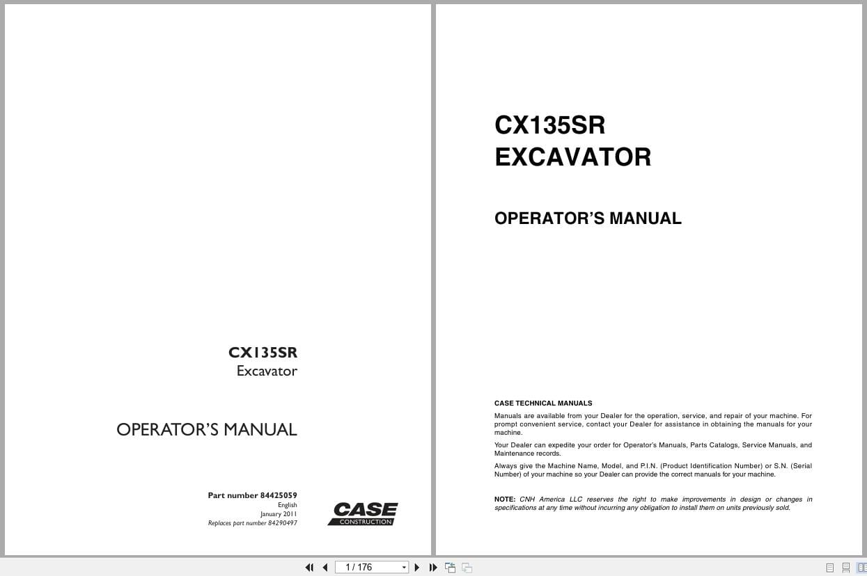 Case Excavator CX135SR Operators Manual 84425059 (1)