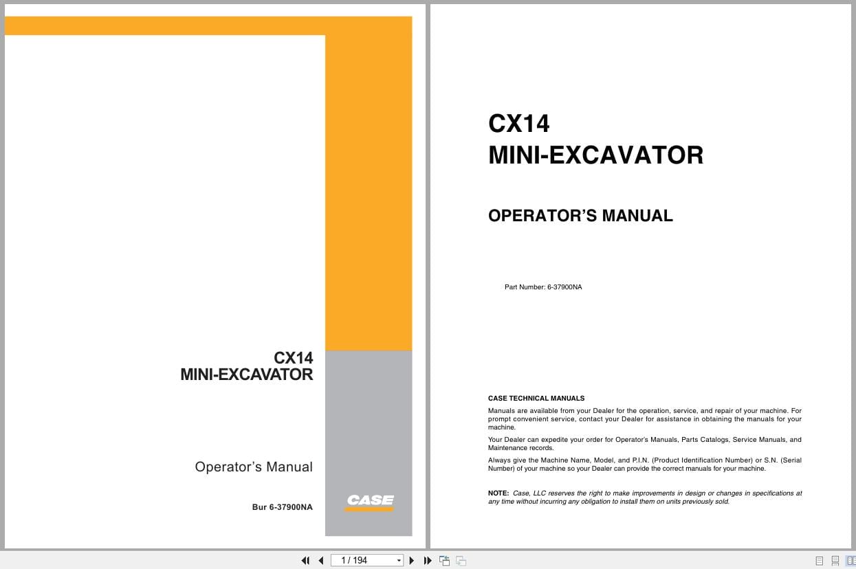 Case Excavator CX14 Operators Manual 6 37900NA (1)