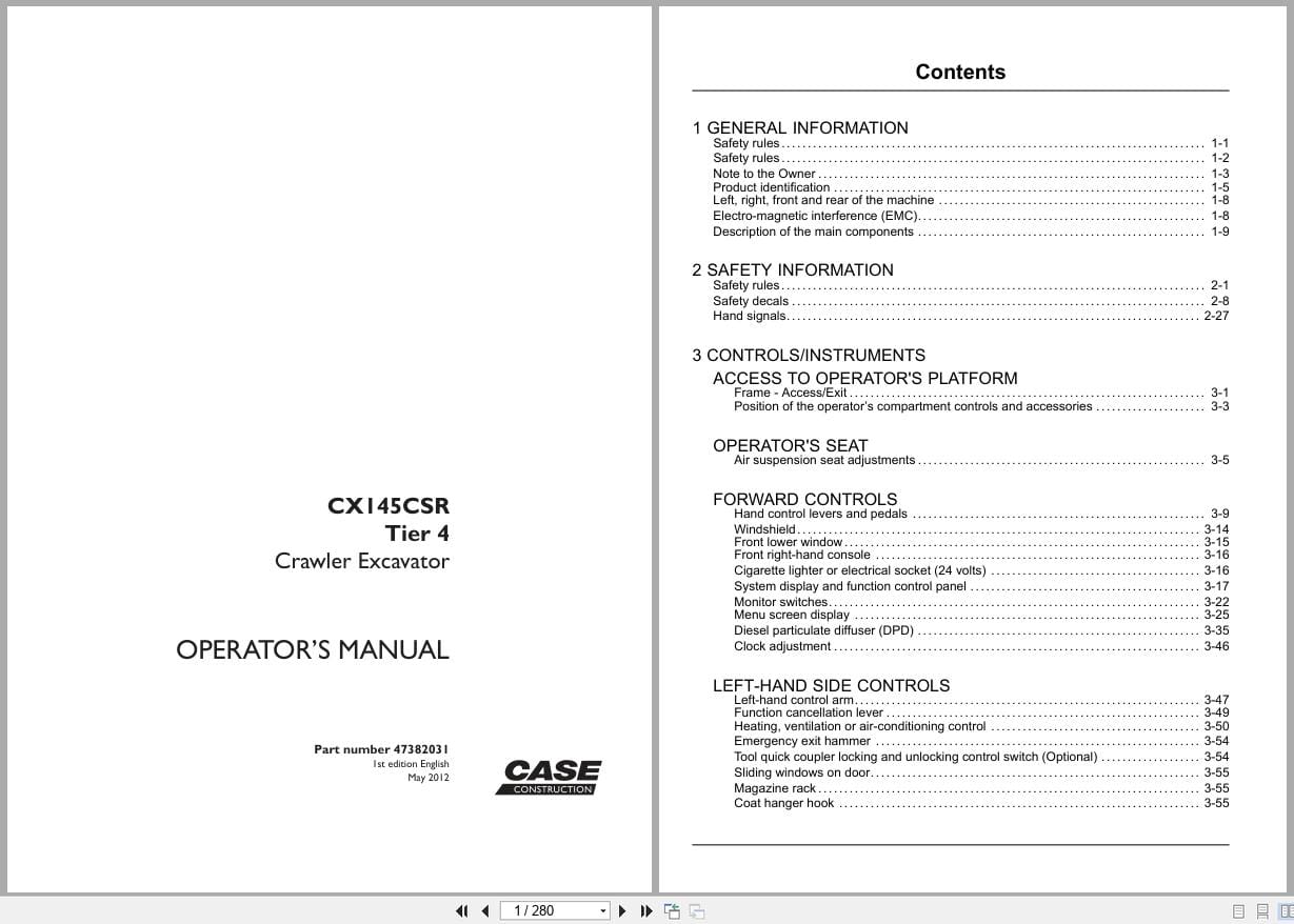 Case Excavator CX145CSR Tier 4 Operators Manual 47382031 (1)