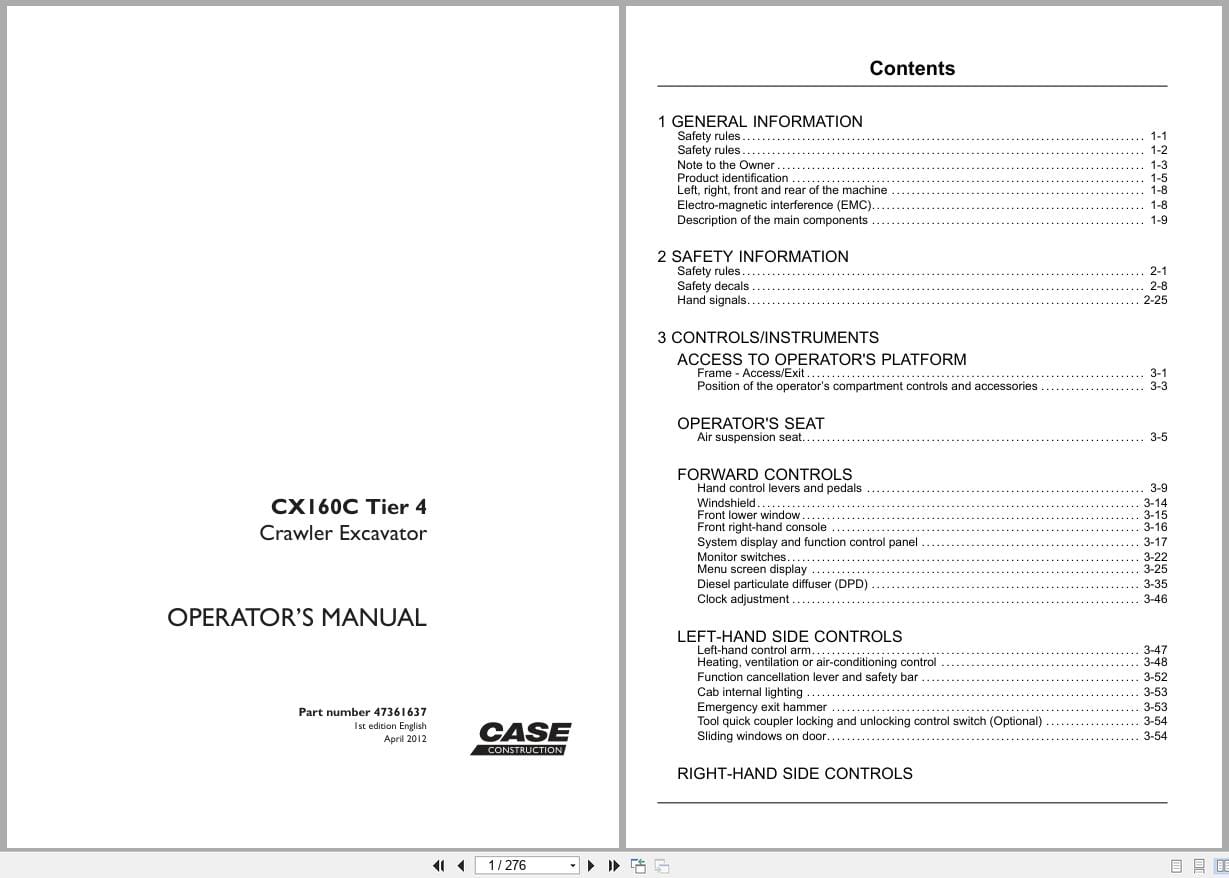Case Excavator CX160C Operators Manual 47361637 (1)