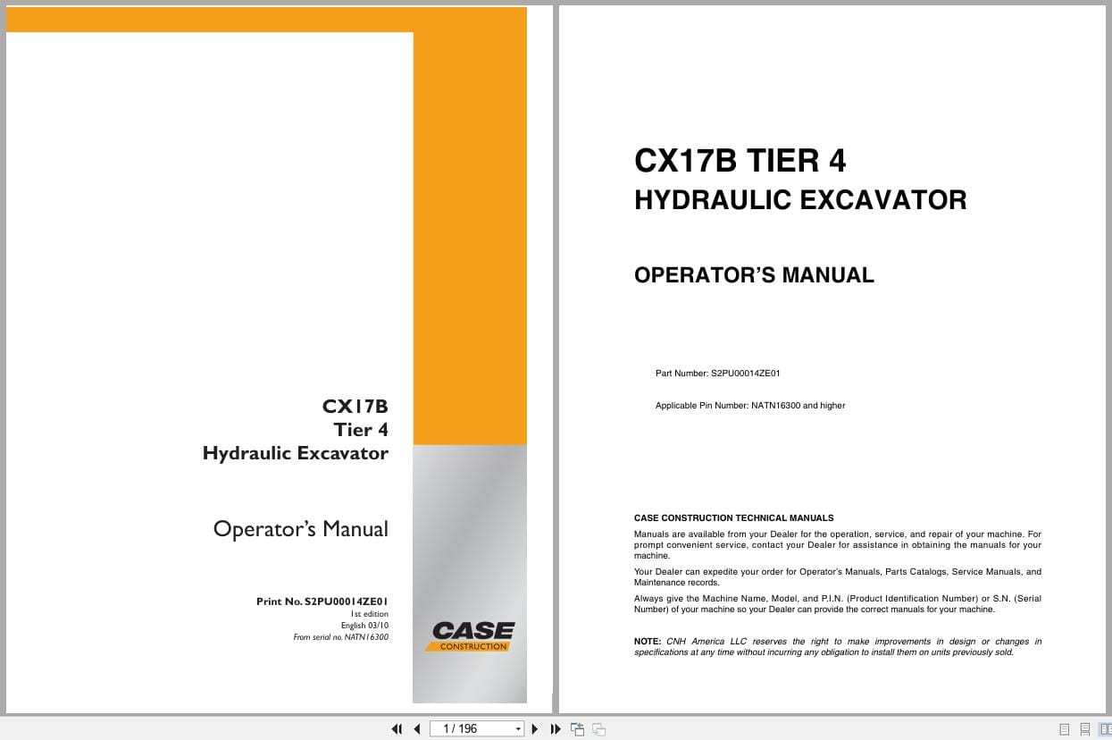 Case Excavator CX17B Tier 4 Operators Manual S2PU00014ZE01 (1)