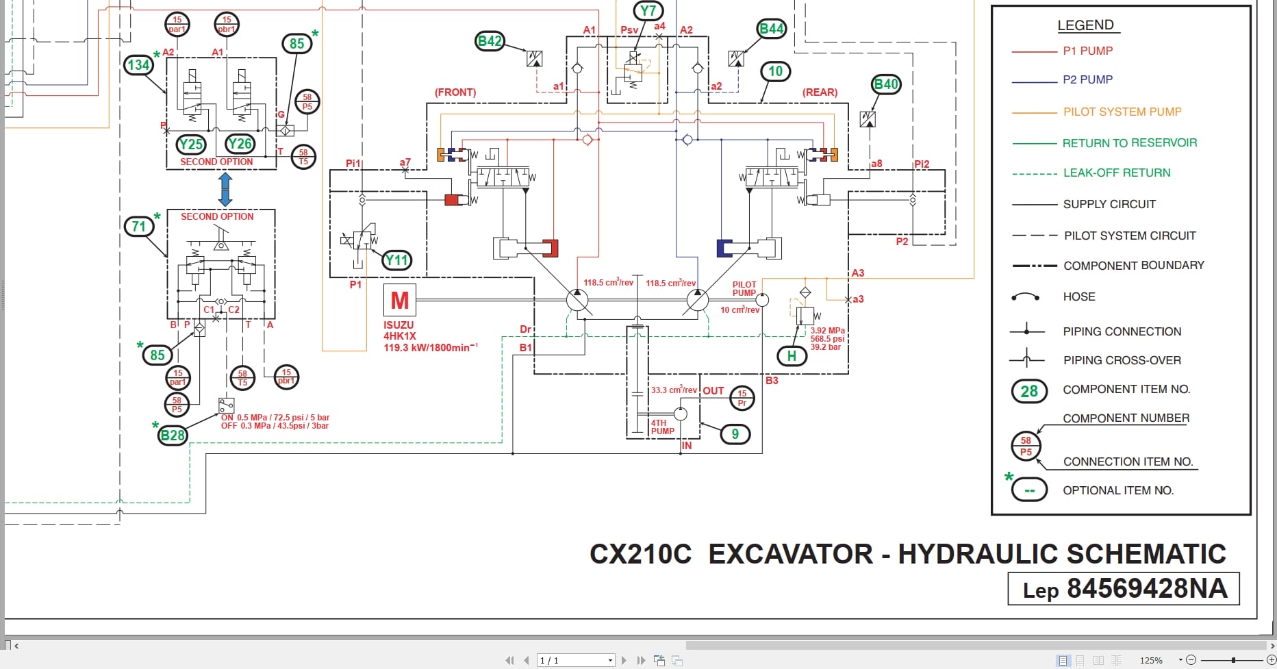 Case Excavator CX210C Hydraulic Schematic 84569428NA (1)
