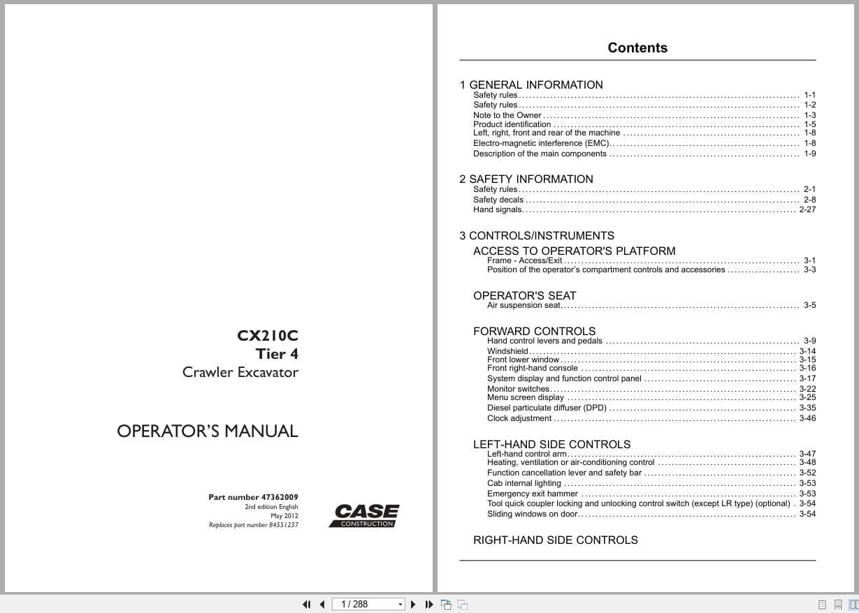 Case Excavator CX210C Tier 4 Operators Manual 47362009 (1)