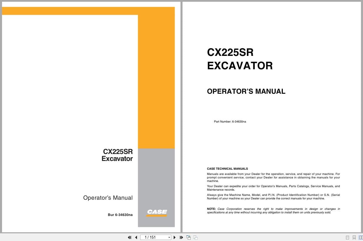Case Excavator CX225SR Operators Manual 6 34630NA (1)