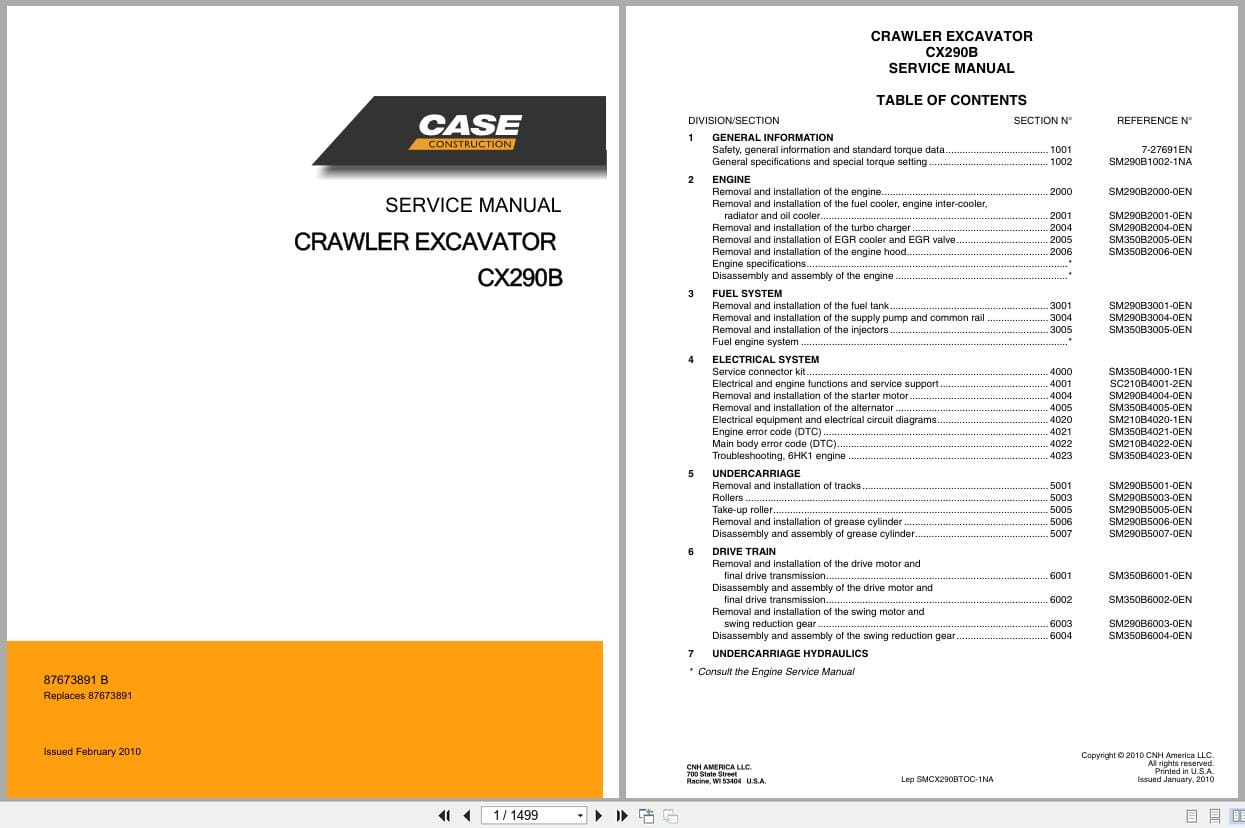 Case Excavator CX290B Service Manual 87673891B (1)