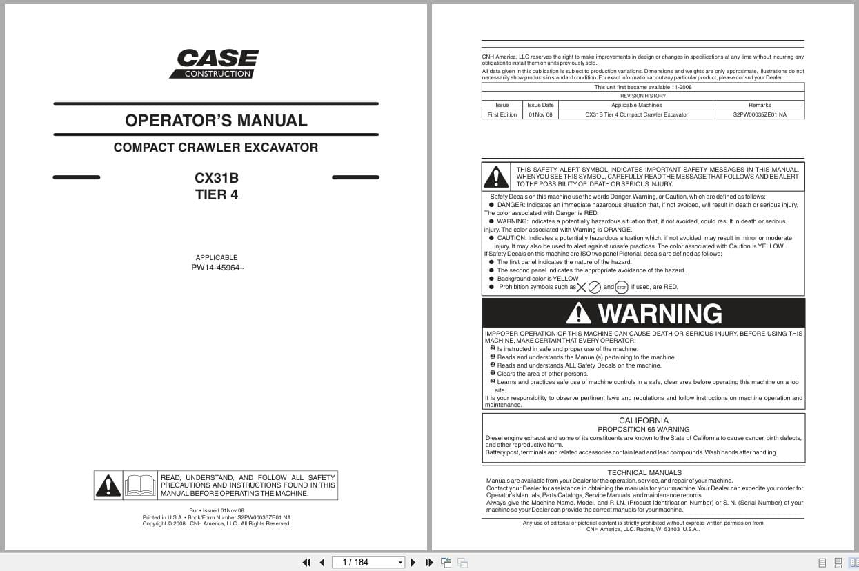Case Excavator CX31B Tier 4 Operators Manual S2PW00035ZE01NA (1)