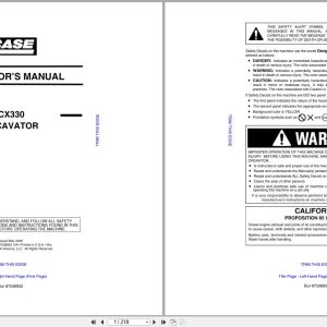 Case Excavator CX330 Operators Manual 87538932 (1)