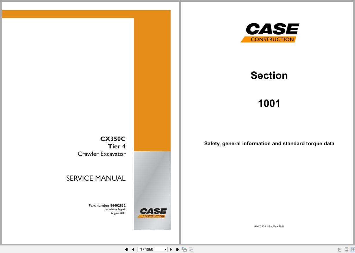 Case Excavator CX350C Tier 4 Service Manual 84402832 (1)