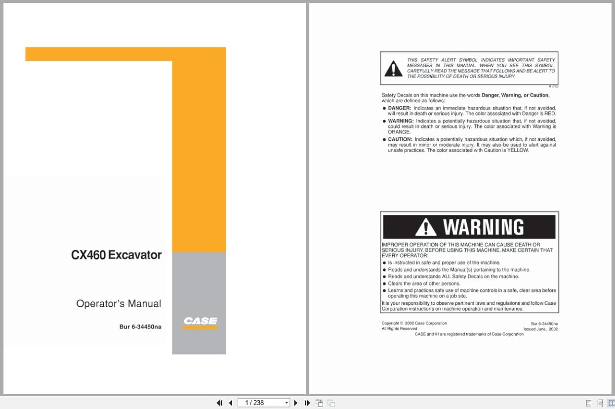 Case Excavator CX460 Operators Manual 6 34450na (1)