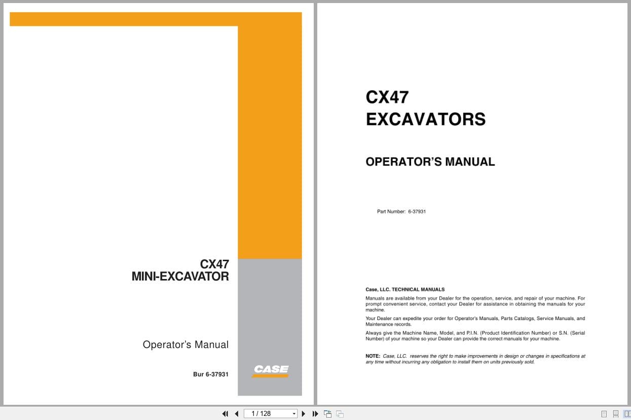 Case Excavator CX47 Operators Manual 6 37931 (1)