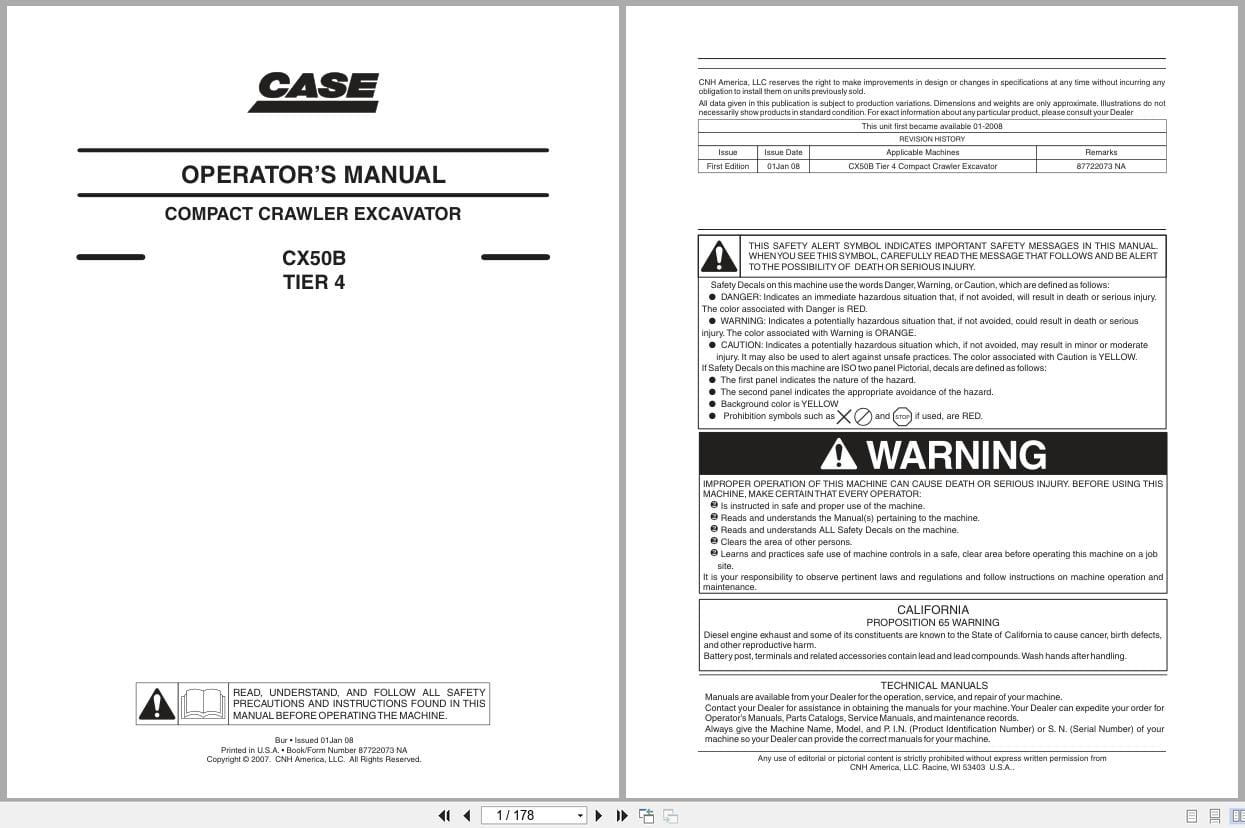 Case Excavator CX50B Tier 4 Operators Manual 87722073NA (1)
