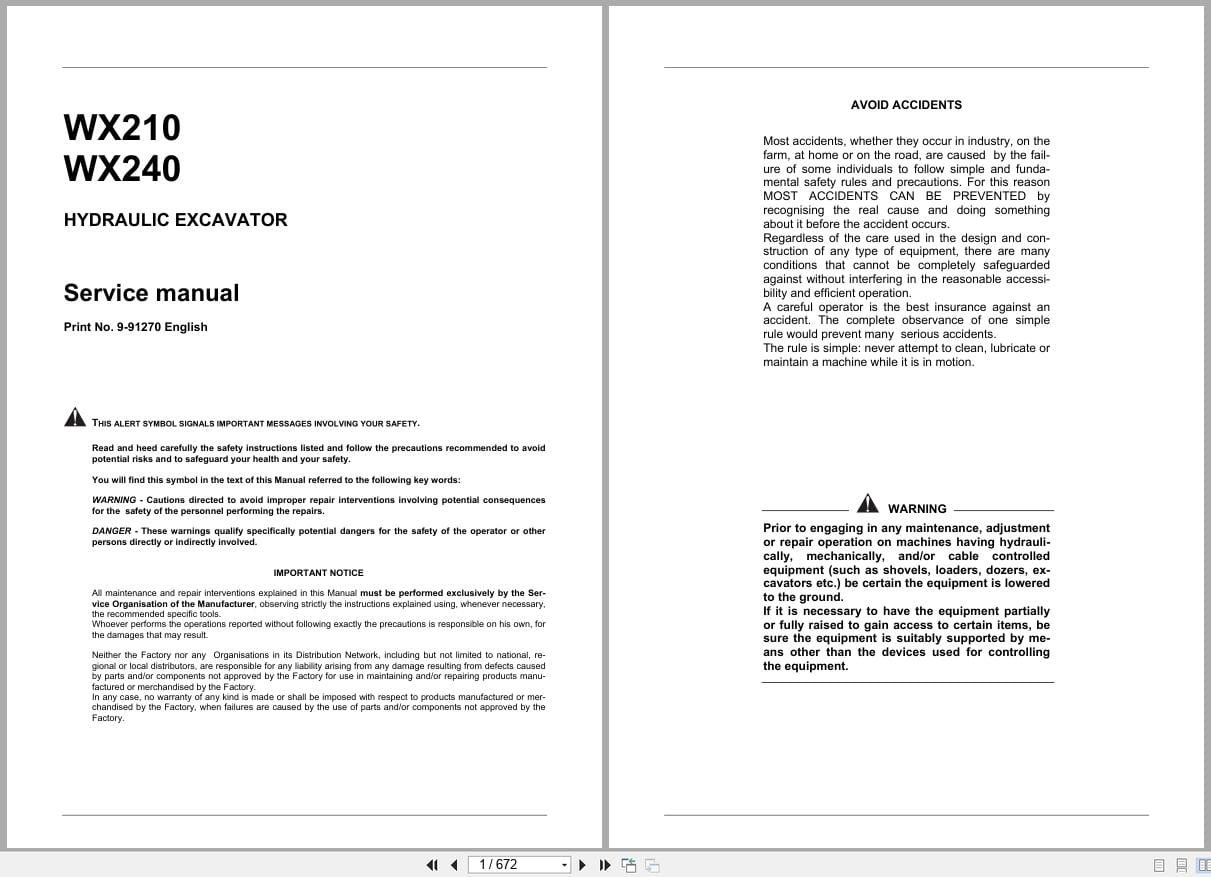 Case Excavator WX210 WX240 Service Manual 9 91270 (1)