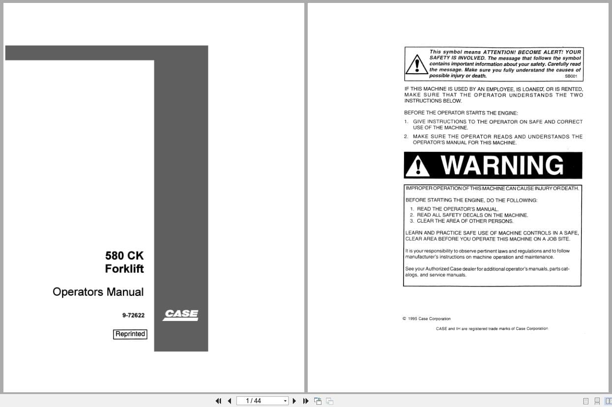 Case Forklift 580 CK Operators Manual 9 72622 (1)