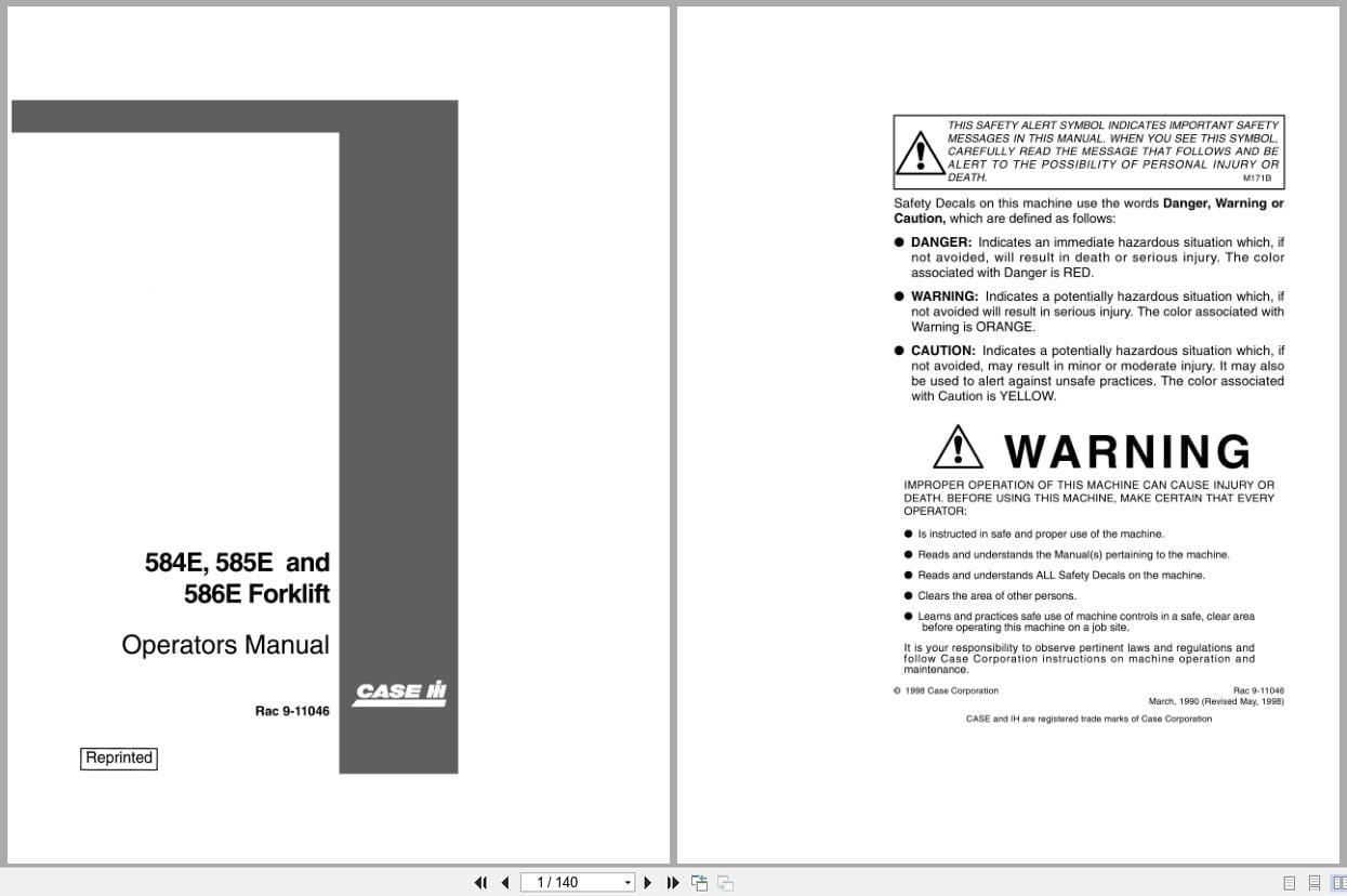 Case Forklift 584E 585E 586E Operators Manual 9 11046 (1)