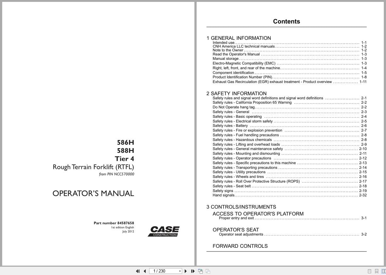 Case Forklift 586H 588H Tier 4 Operators Manual 84587658 (1)