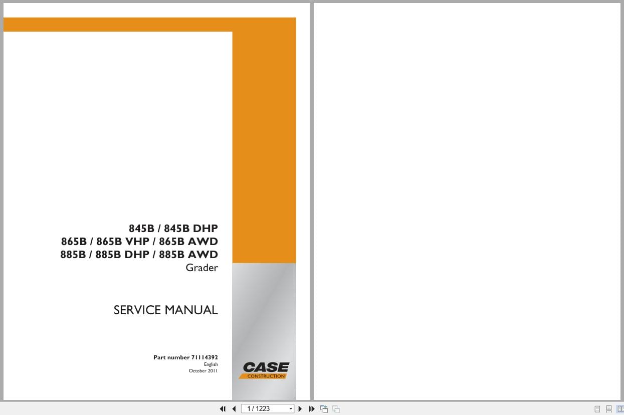 Case Grader 845B to 885BAWD Service Manual 71114392 (1)