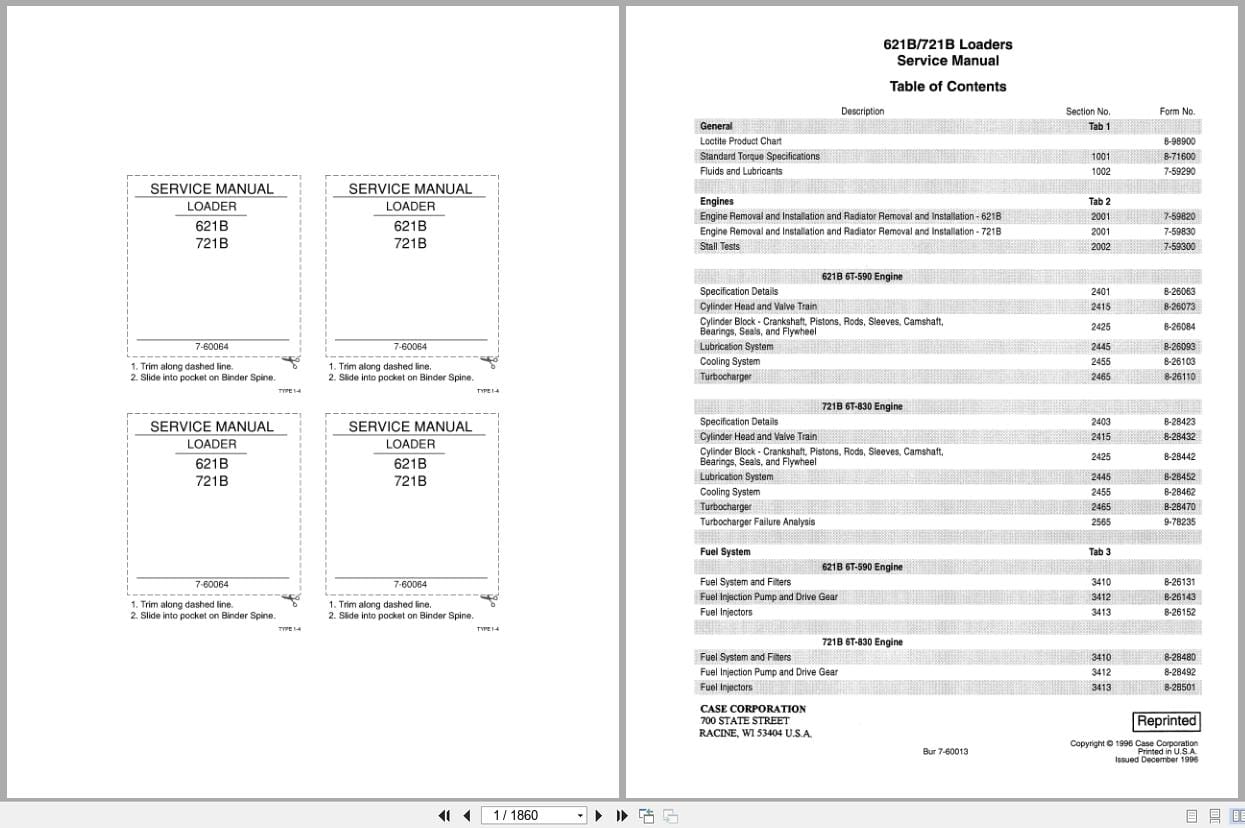 Case Loader 621B 721B Service Manual 7 60064 (1)