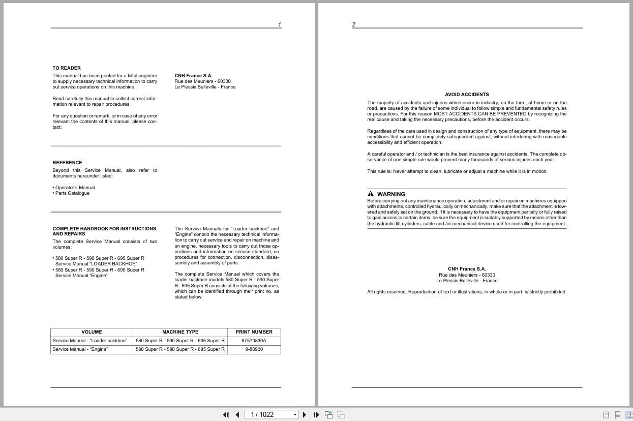 Case Loader Backhoe 580 Super R to 695 Super R Service Manual 87570830A (1)