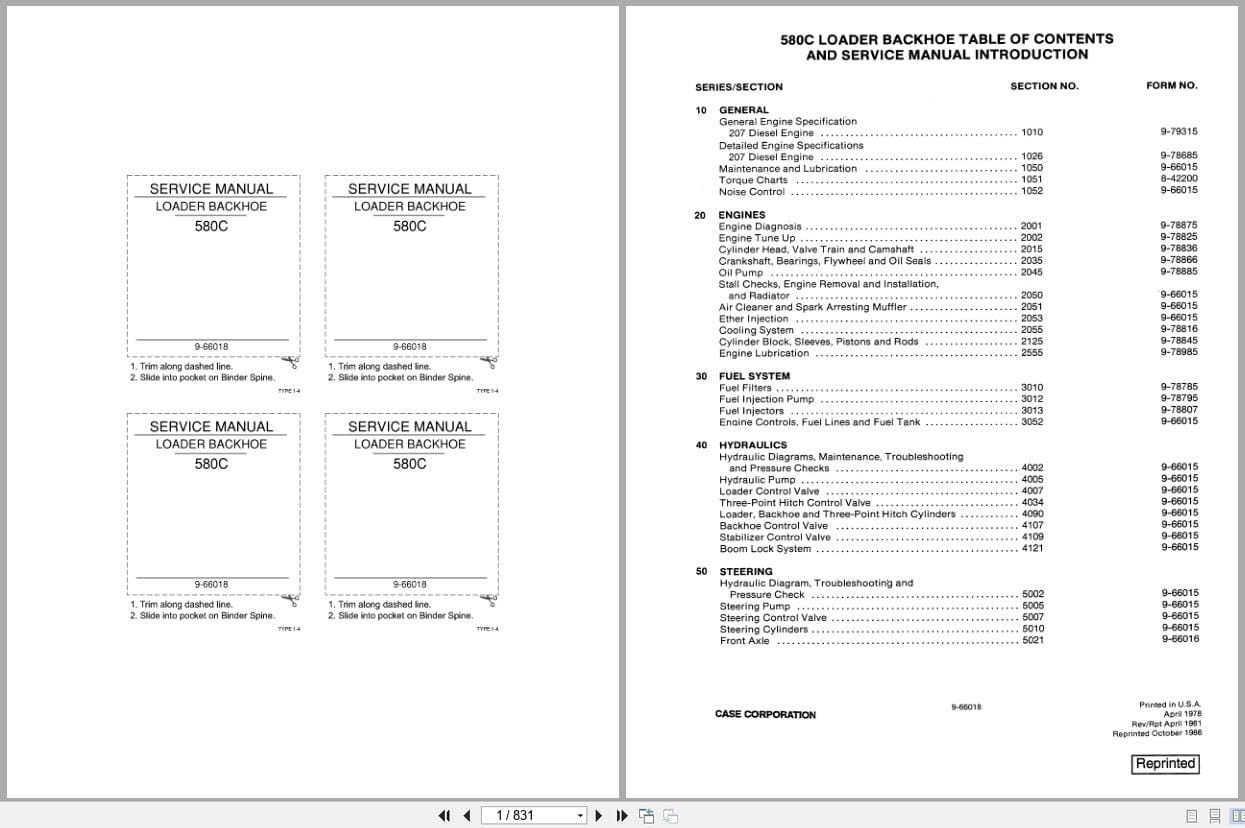 Case Loader Backhoe 580C Service Manual 9 66018 (1)