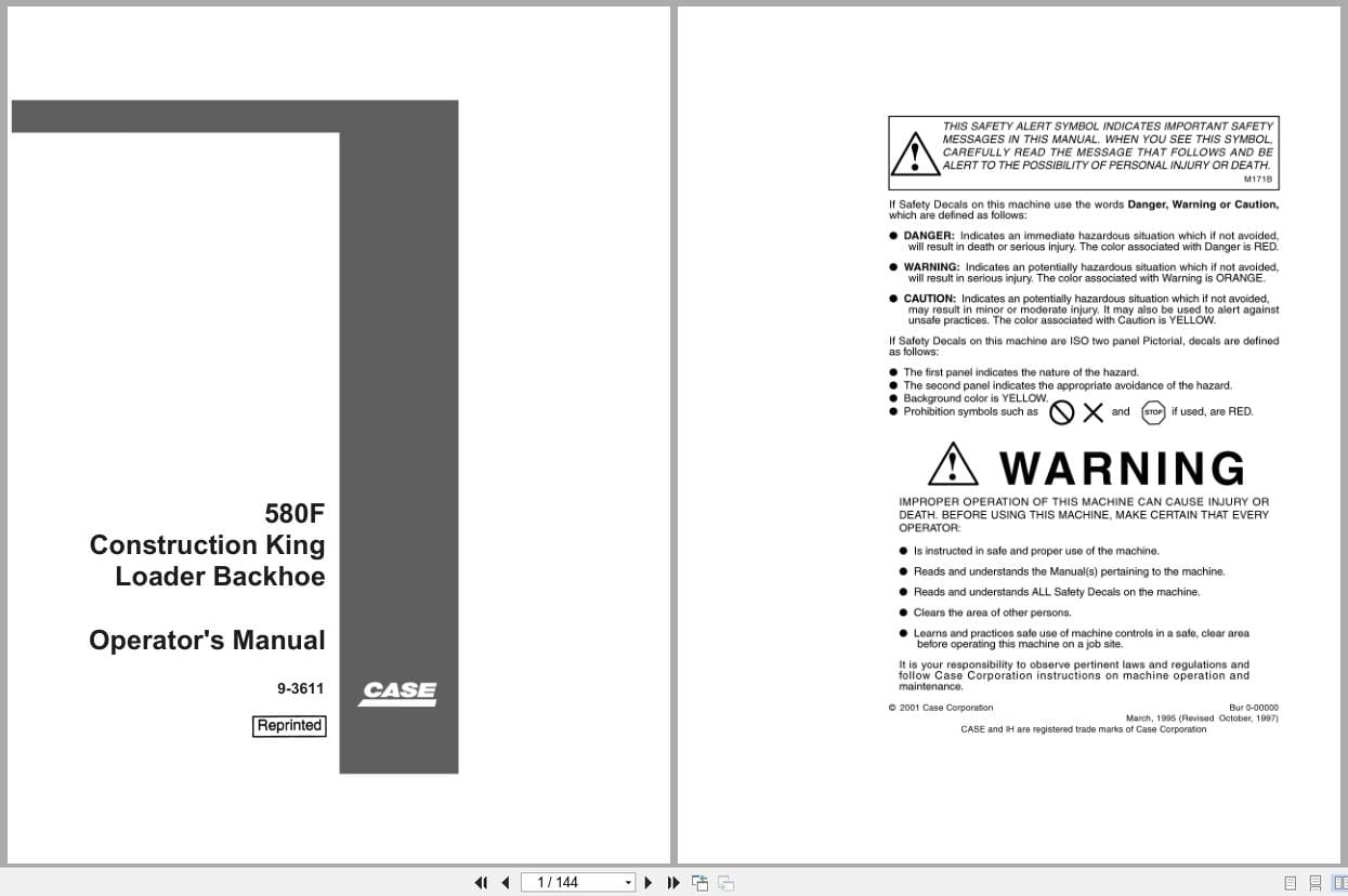 Case Loader Backhoe 580F Operators Manual 9 3611 (1)