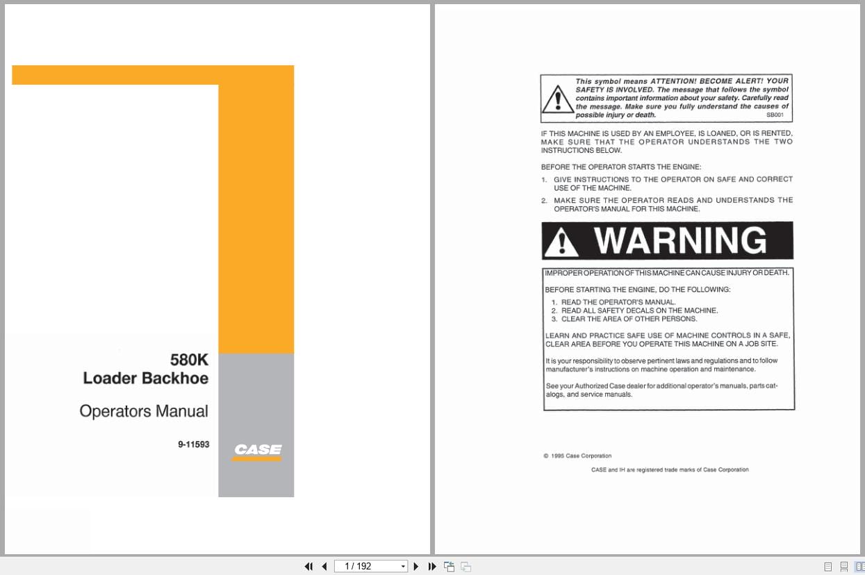 Case Loader Backhoe 580K Operators Manual 9 11593 (1)