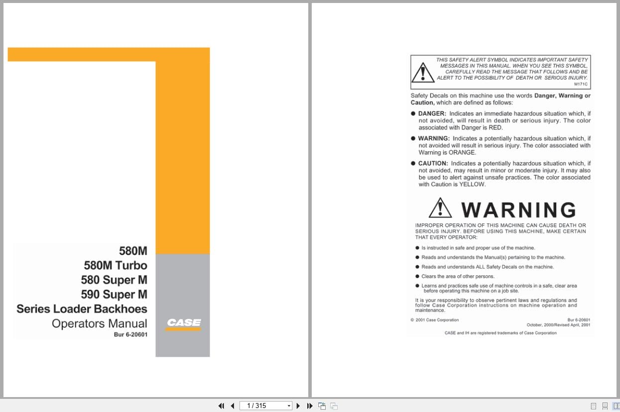 Case Loader Backhoe 580M 580M Turbo 580 Super M 590 Super M Operators Manual 6 20601 (1)