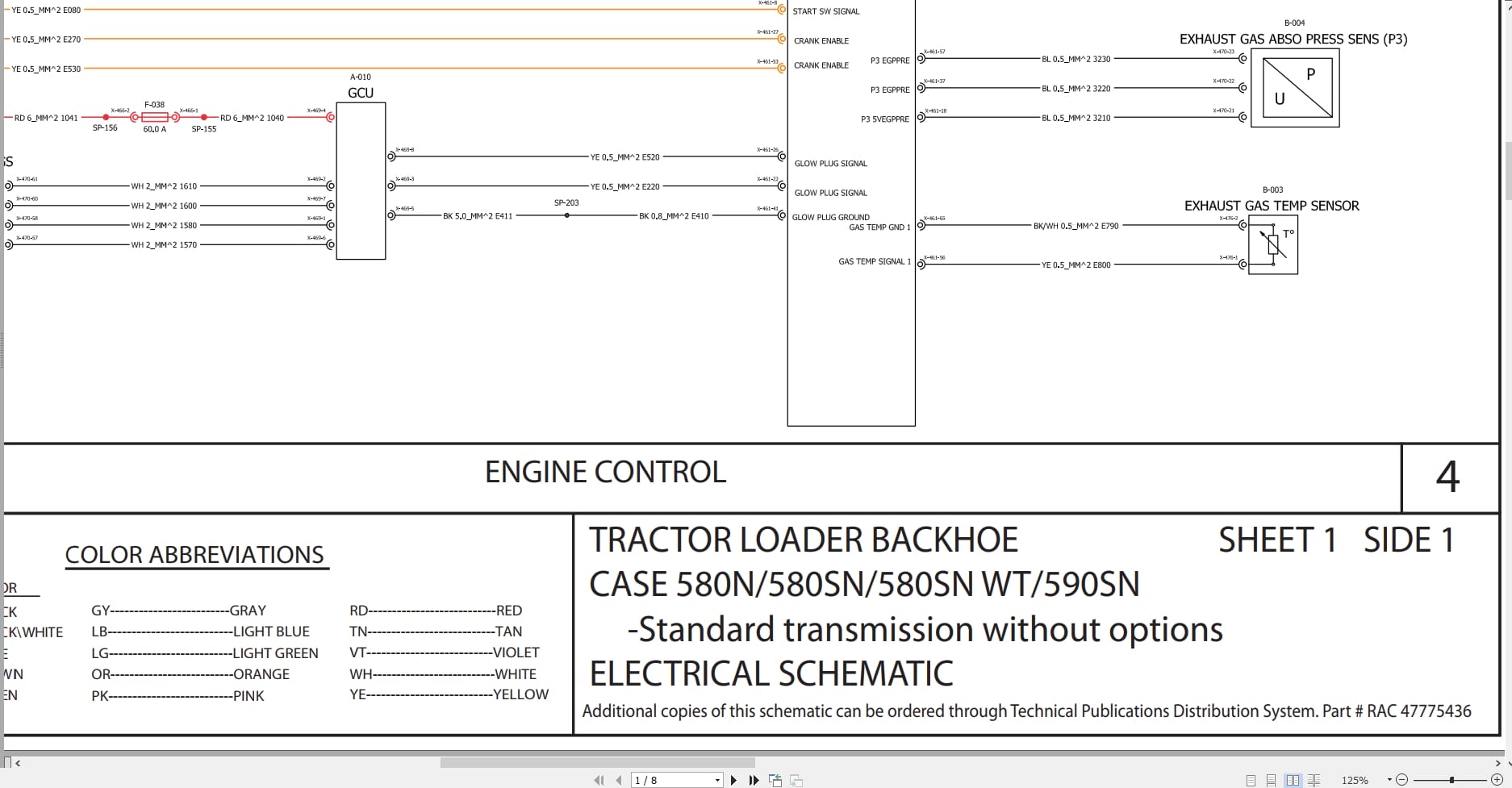 Case Loader Backhoe 580N 580SN 580SNWT 590SN Electrical Schematic RAC47775436 (1)