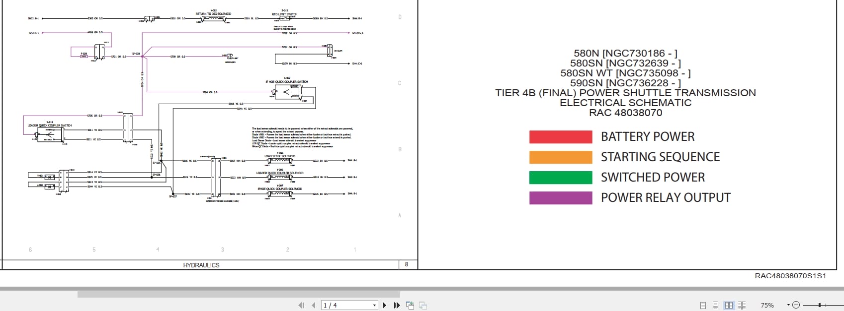 Case Loader Backhoe 580N 580SN 580SNWT 590SN Tier 4B Electrical Schematic RAC48038070 (1)