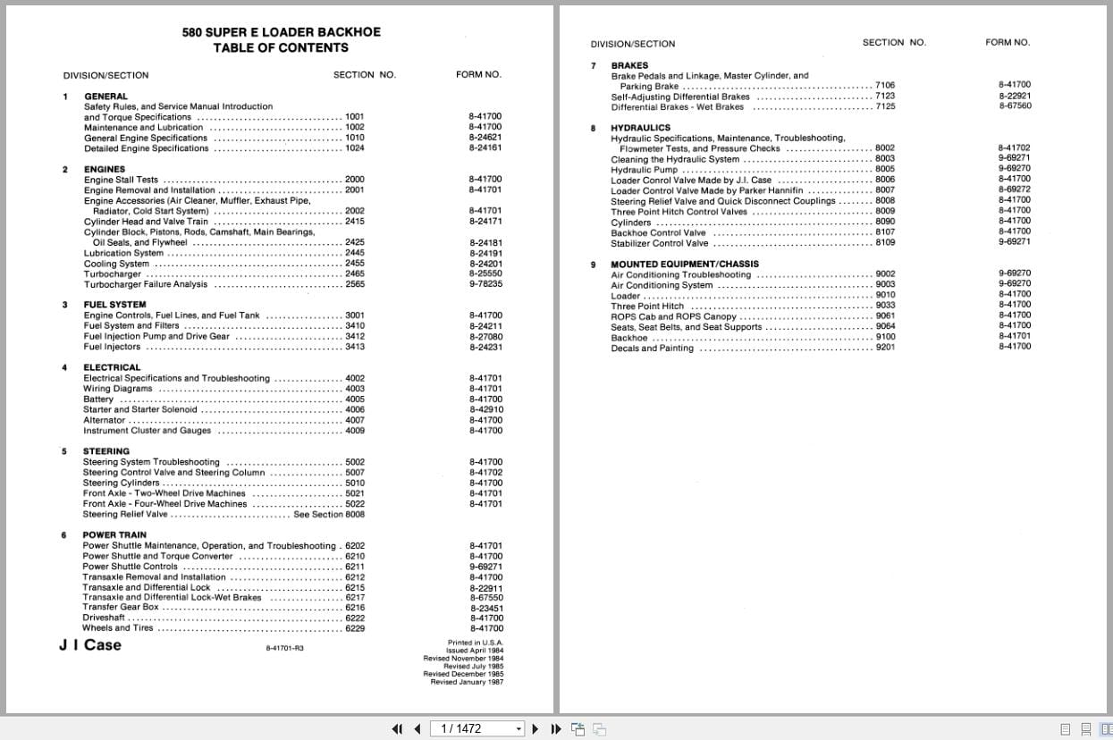 Case Loader Backhoe 580SE Service Manual 8 41701 (1)