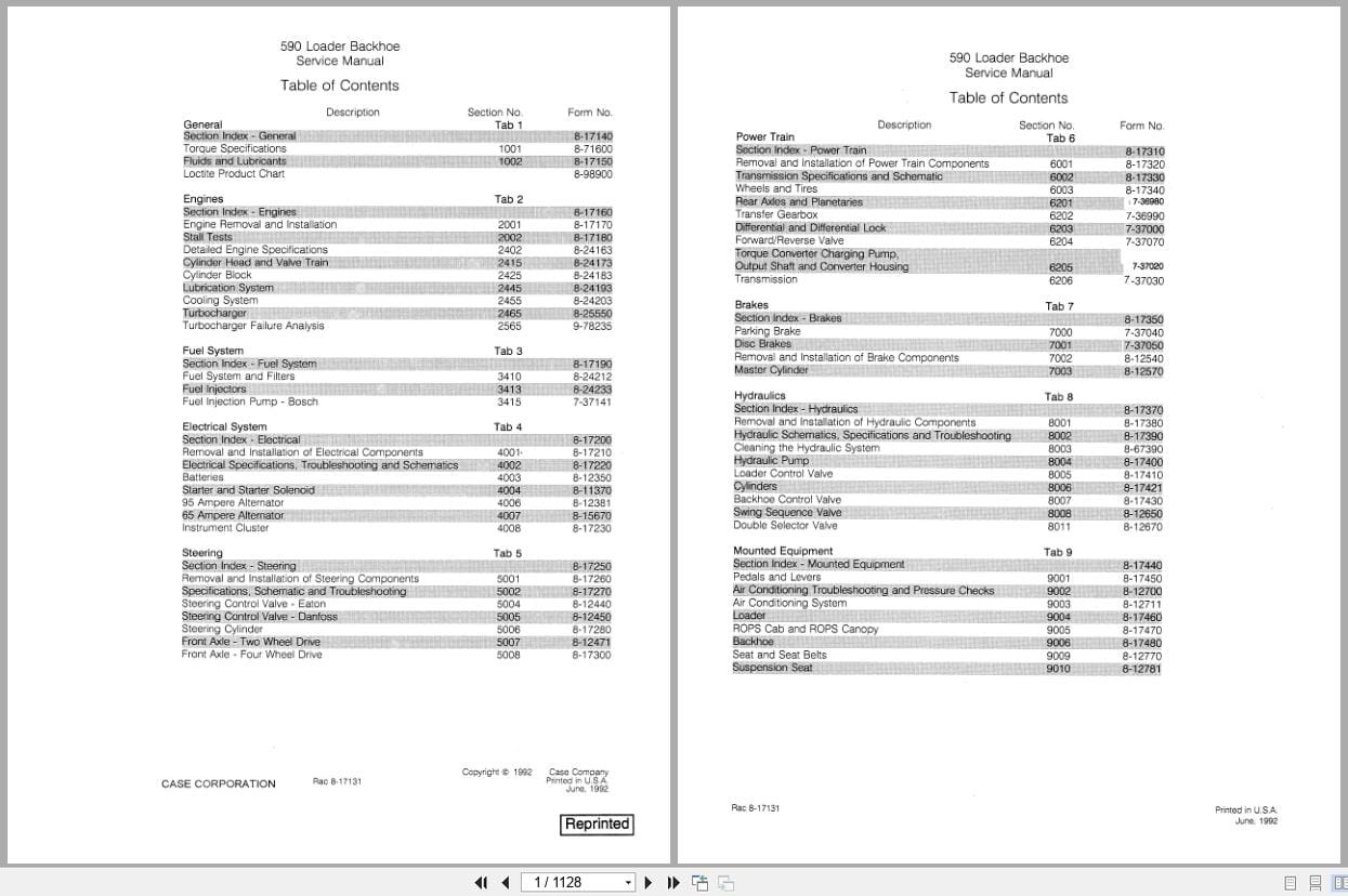 Case Loader Backhoe 590 Service Manual 8 17131 (1)