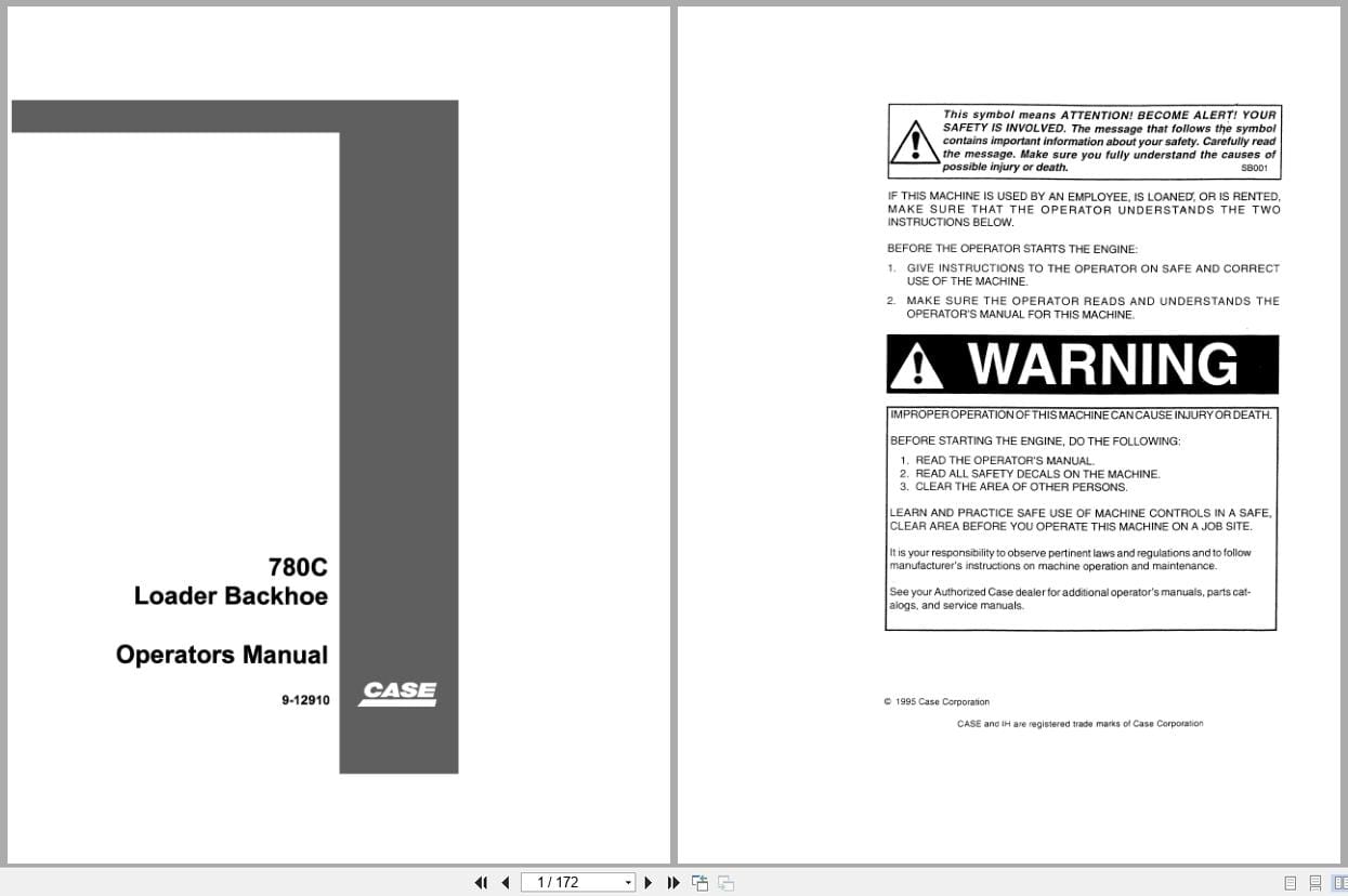 Case Loader Backhoe 780C Operators Manual 9 12910 (1)