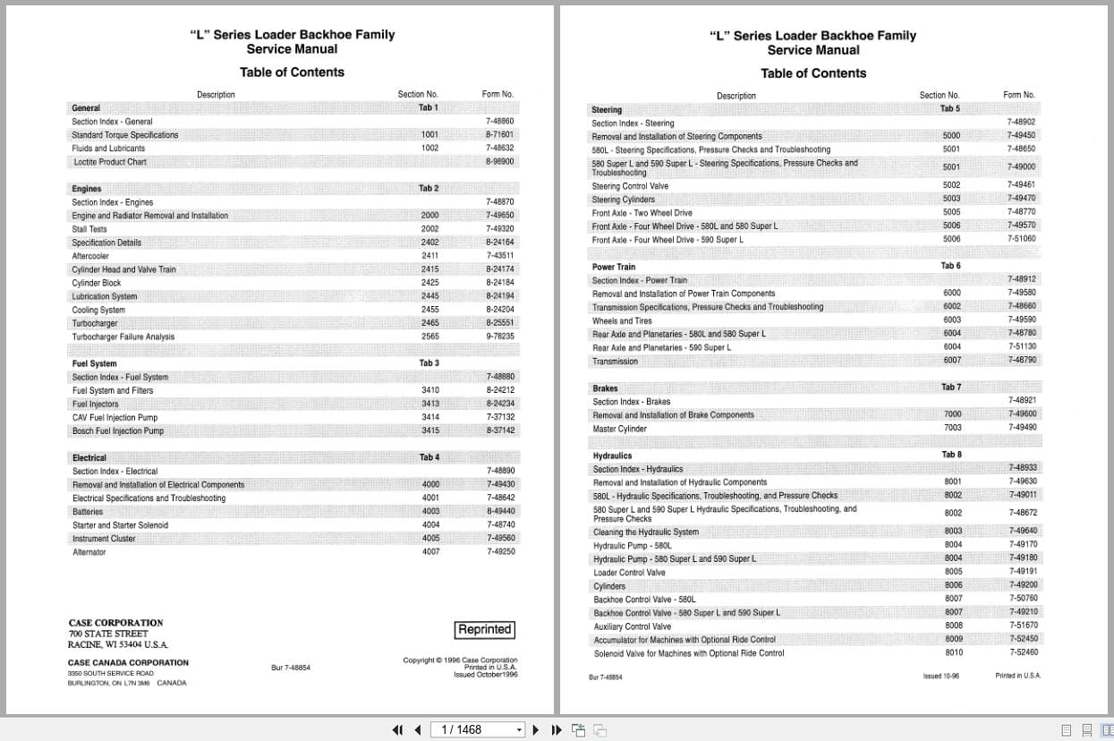 Case Loader Backhoe L Series Service Manual 7 48854 (1)