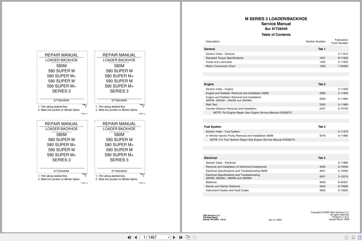 Case Loader Backhoe M Series 3 Service Manual 87728449 (1)