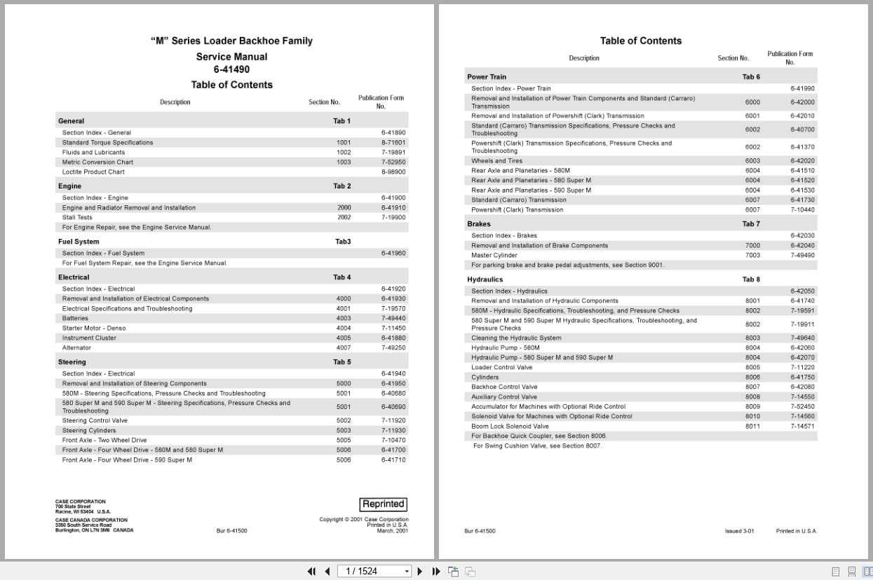Case Loader Backhoe M Series Service Manual 6 41490 (1)