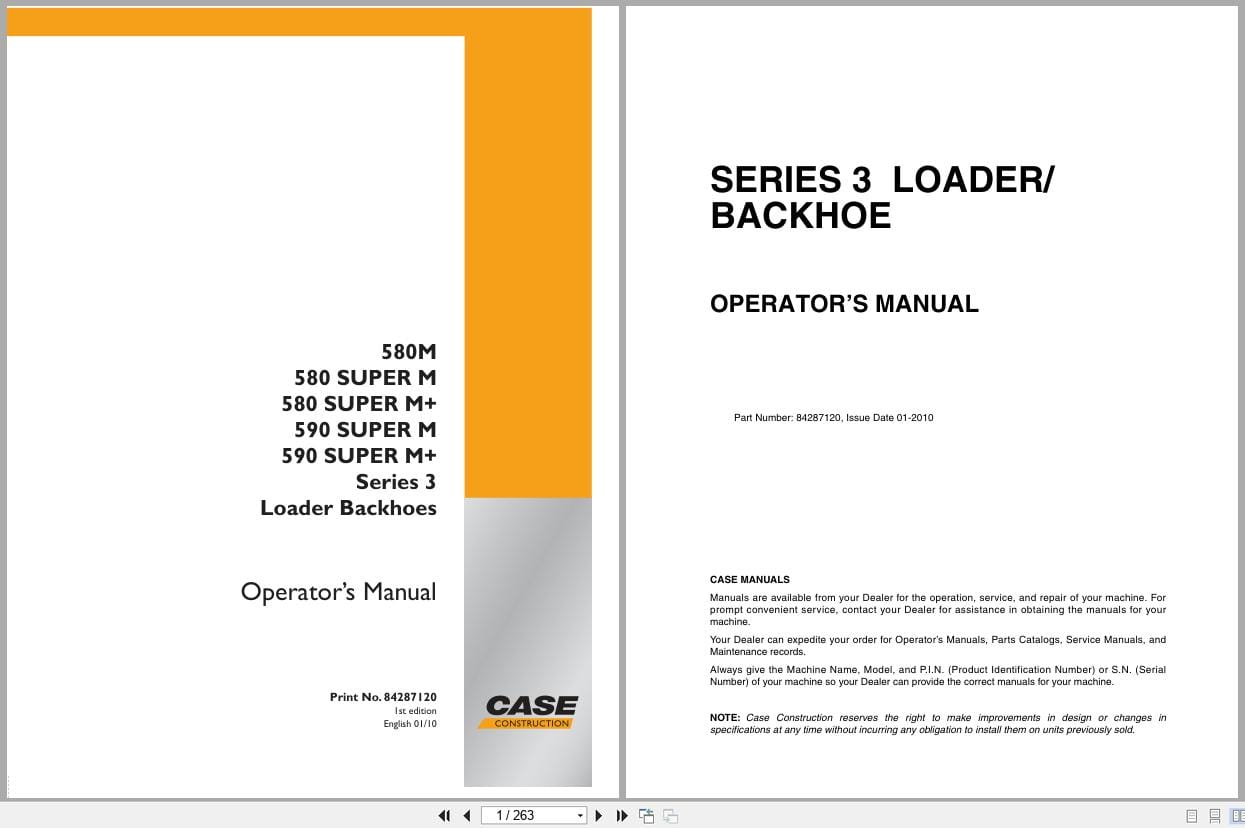 Case Loader Backhoe Series 3 580M 580 Super M 590 Super M Operators Manual 84287120 (1)
