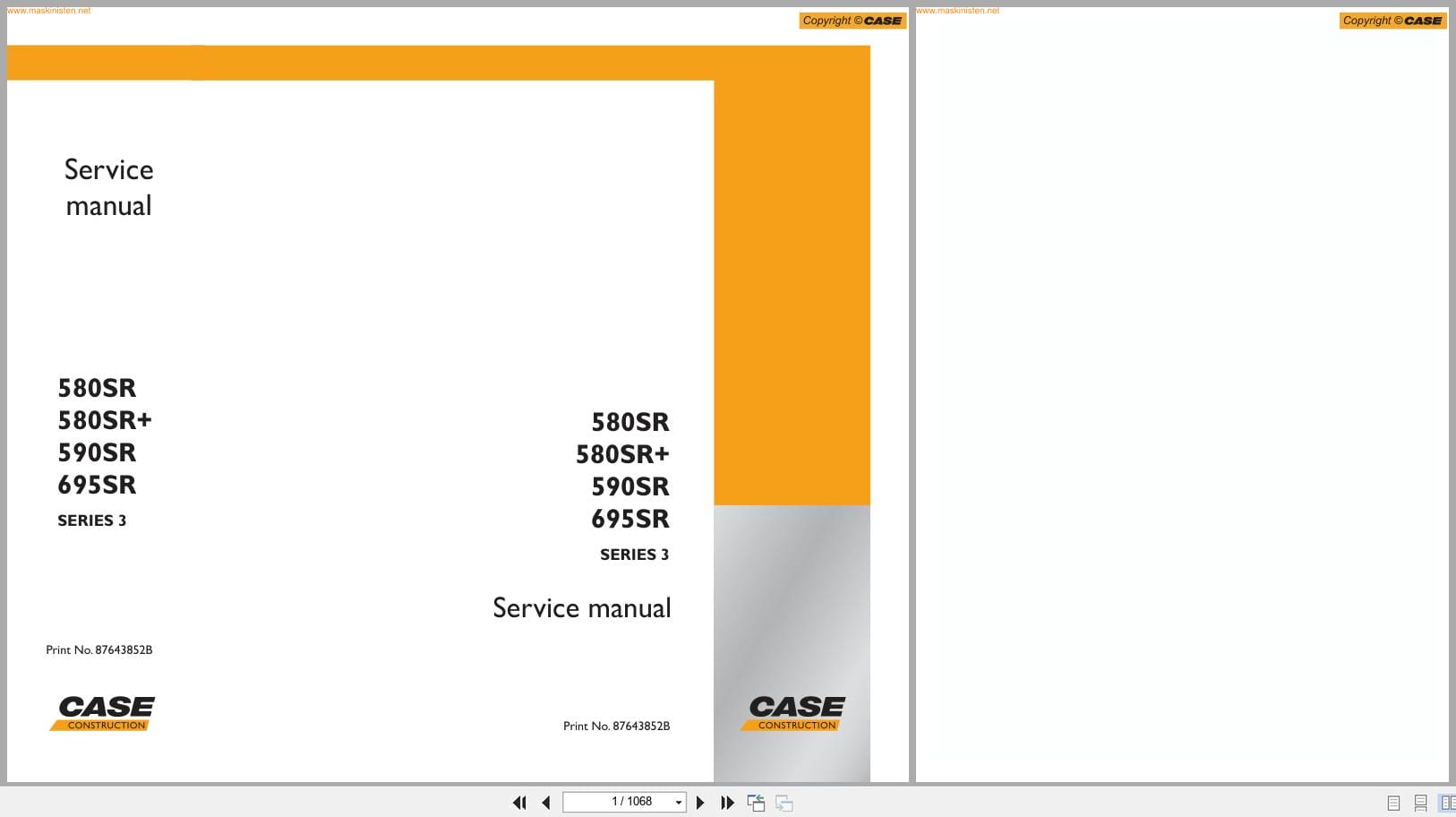 Case Loader Backhoe Series 3 580SR 580SR+ 590SR 695SR Service Manual 87643852B (1)