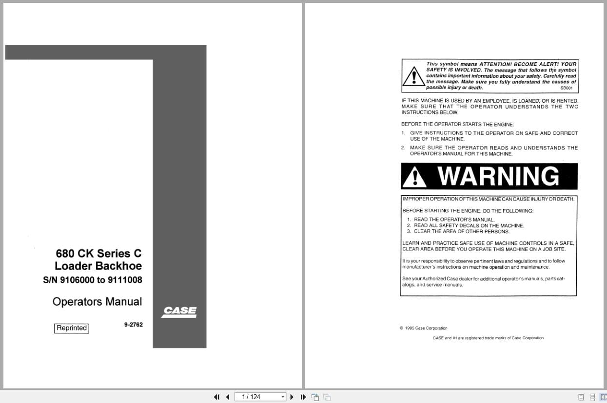 Case Loader Backhoe Series C 680CK Operators Manual 9 2762 (1)