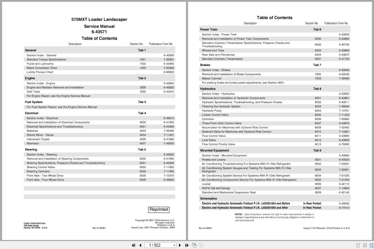 Case Loader Landscaper 570MXT Service Manual 6 43571 (1)