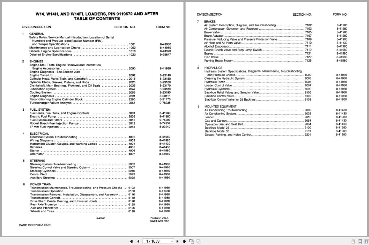 Case Loader W14 W14H W14FL Service Manual 8 41980 (1)