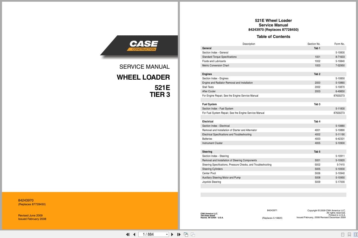 Case Wheel Loader 521E Tier 3 Service Manual 84243970 (1)