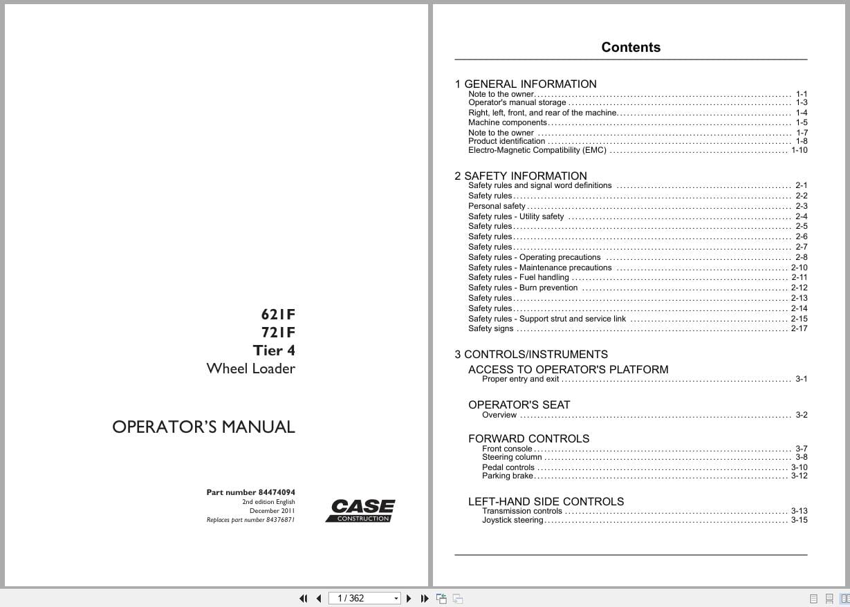 Case Wheel Loader 621F 721F Operators Manual 84474094 (1)