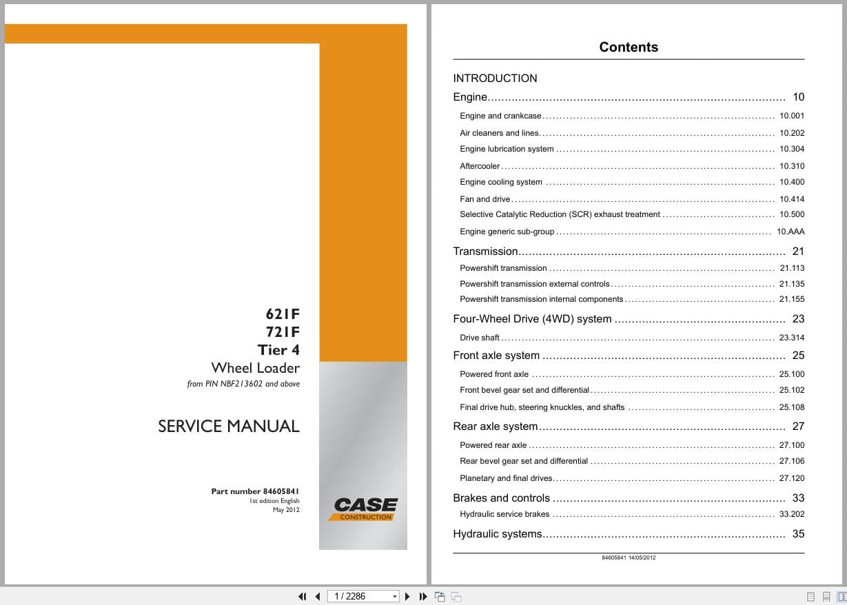 Case Wheel Loader 621F 721F Tier 4 Service Manual 84605841 (1)