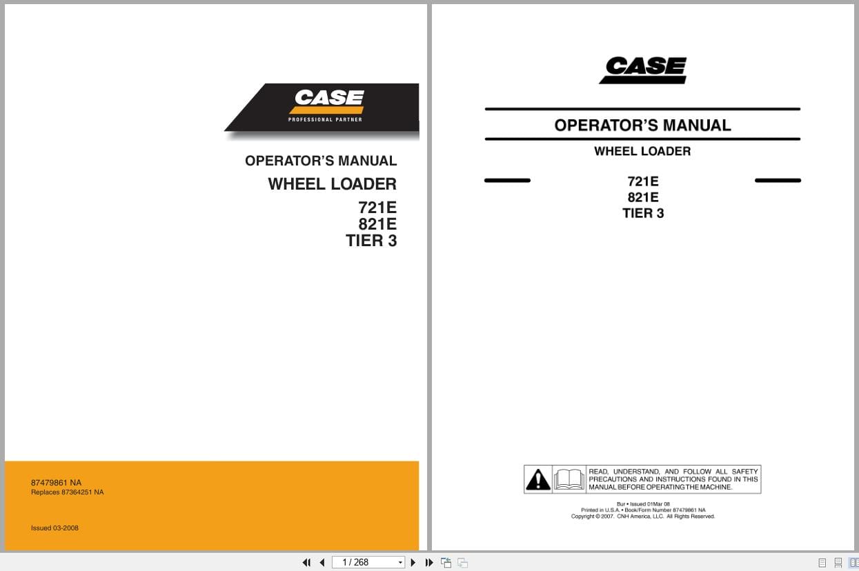 Case Wheel Loader 721E 821E Tier 3 Operators Manual 87479861NA (1)