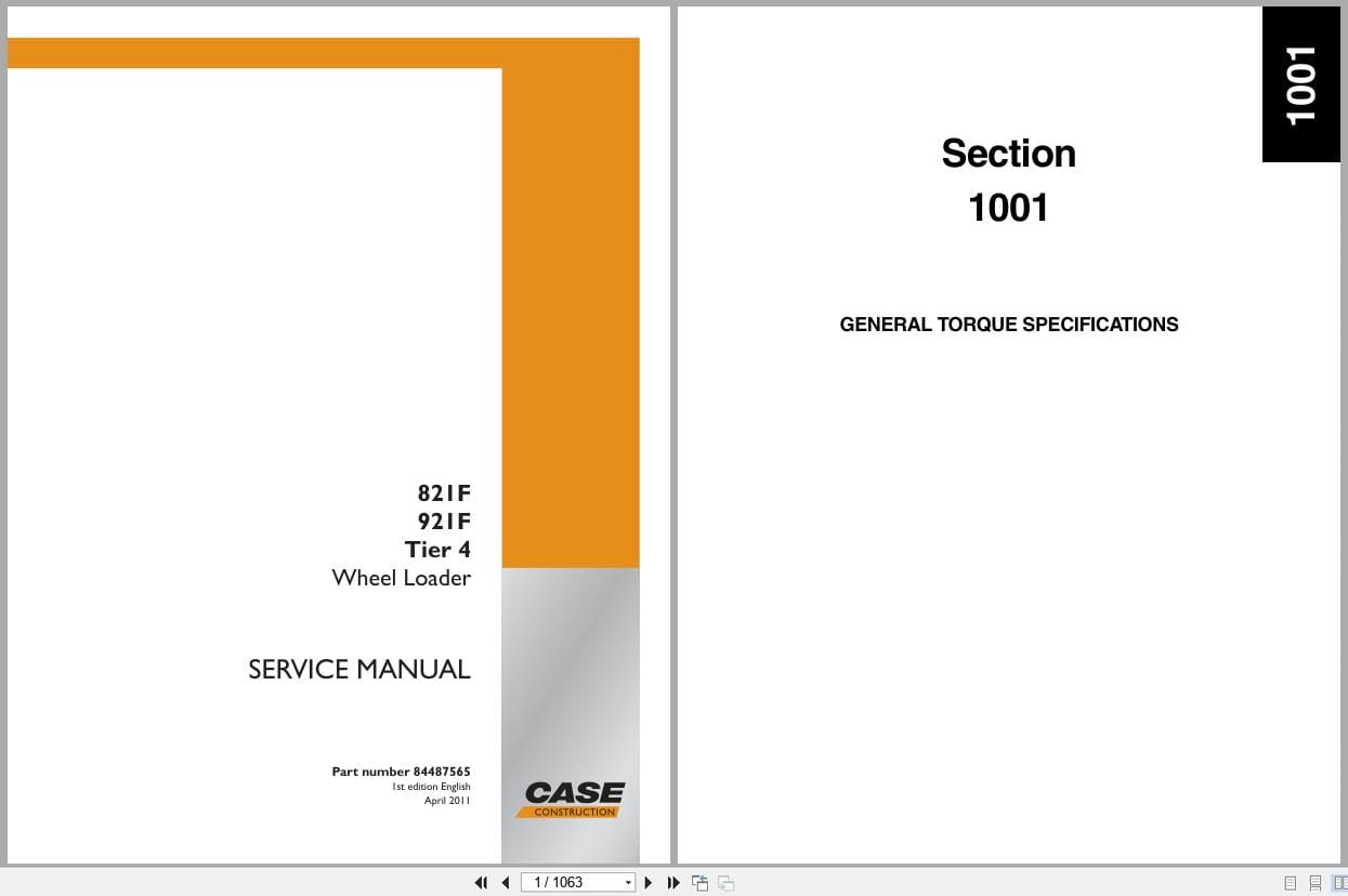 Case Wheel Loader 821F 921F Tier 4 Service Manual 84487565 (1)