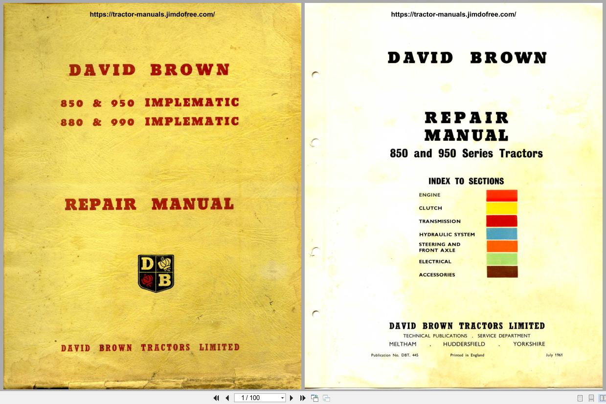 David Brown Tractor 850 to 990 Implematic Repair Manual DBT445 (1)